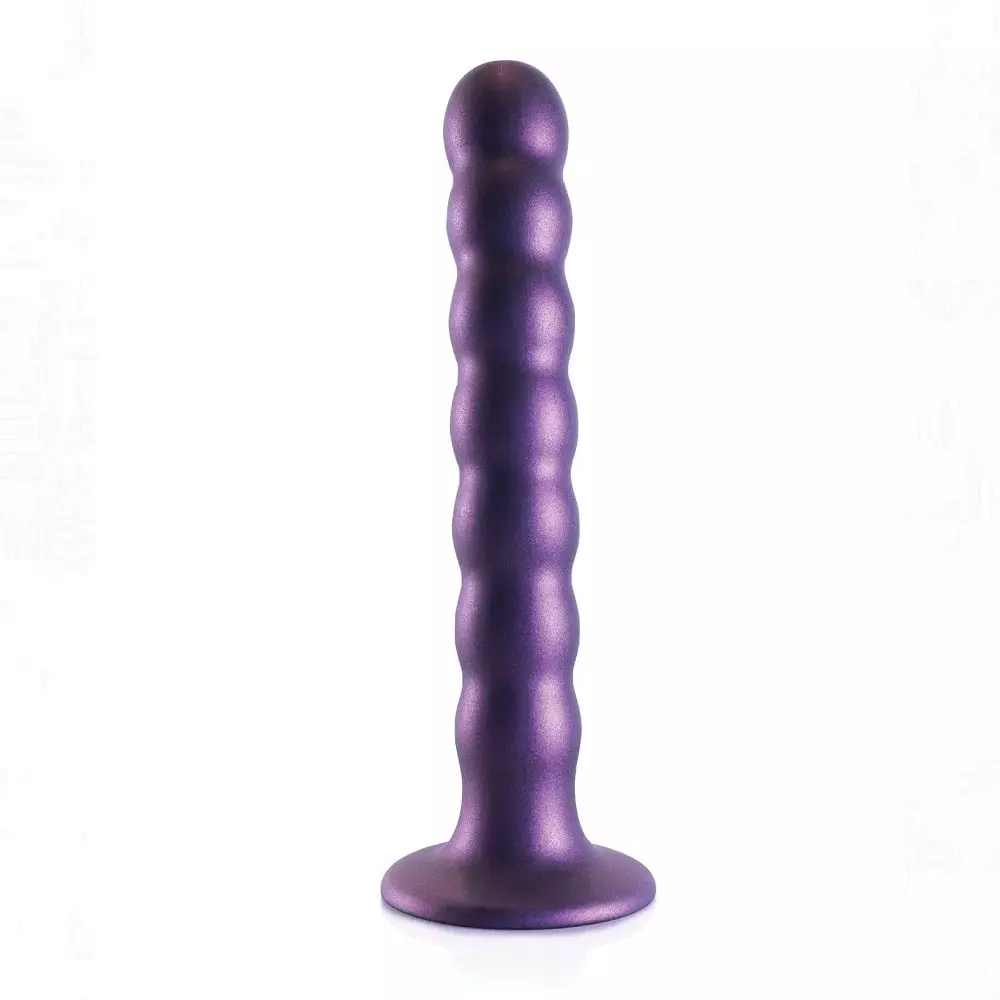 Ouch! Beaded 6.5 inch Silicone G-SPOT Dildo In Metallic Purple